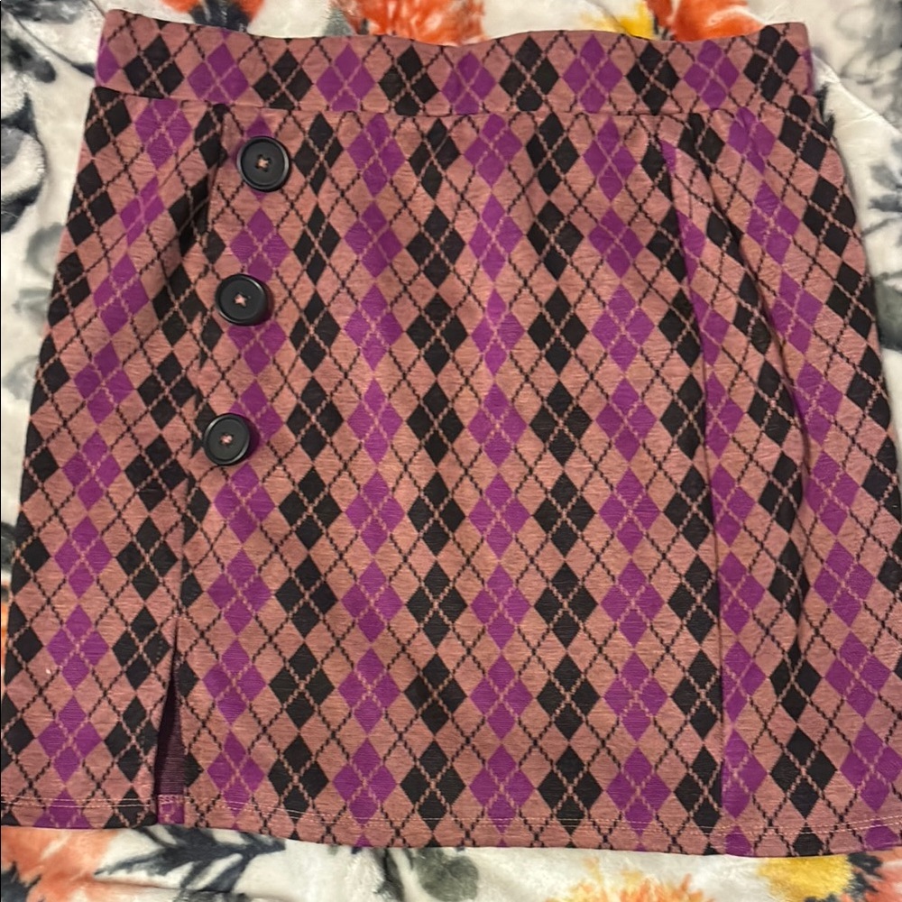 Freshman Argyle A-Line Skirt - Purple and Black